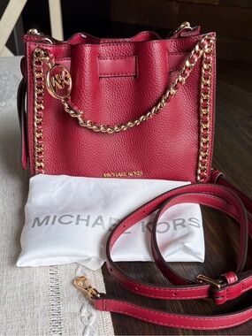 Michael Kors Cherry 🍒 Red Mina Small Leather Chain Crossbody Bag